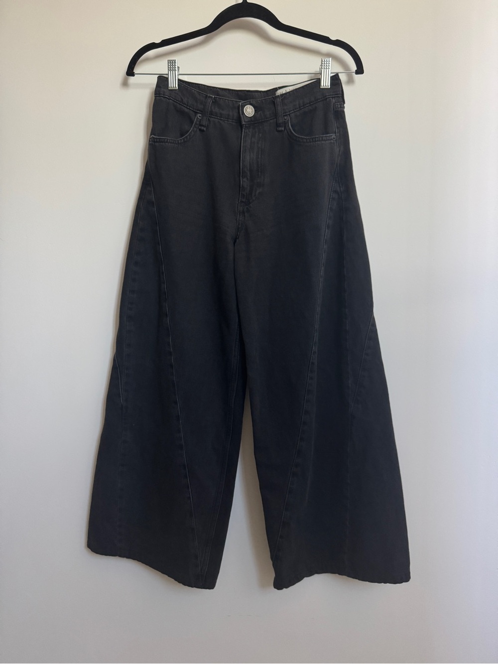 Rag & Bone Sofie Splice High-Rise Wide Leg Jeans - Black/Dark Grey Wide Jeans